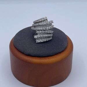 Vintage Cubic Zirconia Pave Sterling Silver Ring Bypass  925 CZ PAJ  Size 5